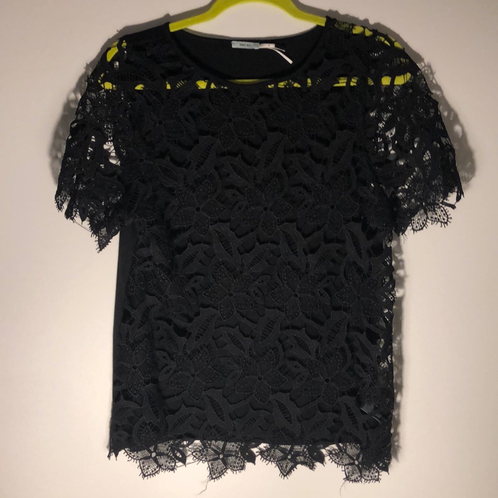 Black sheer lace shirt.